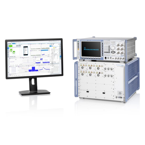 블루테스트(Bluetest)의 RTS(reverberation test system)와 함께 동작하는 R&S CMX500 5G Radio communication tester